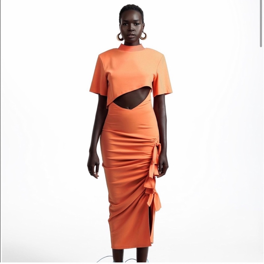 Hanifa Alex Midi Skirt Tie Up Sides Size XS Salmon Pink with Crop‎ Top Set
